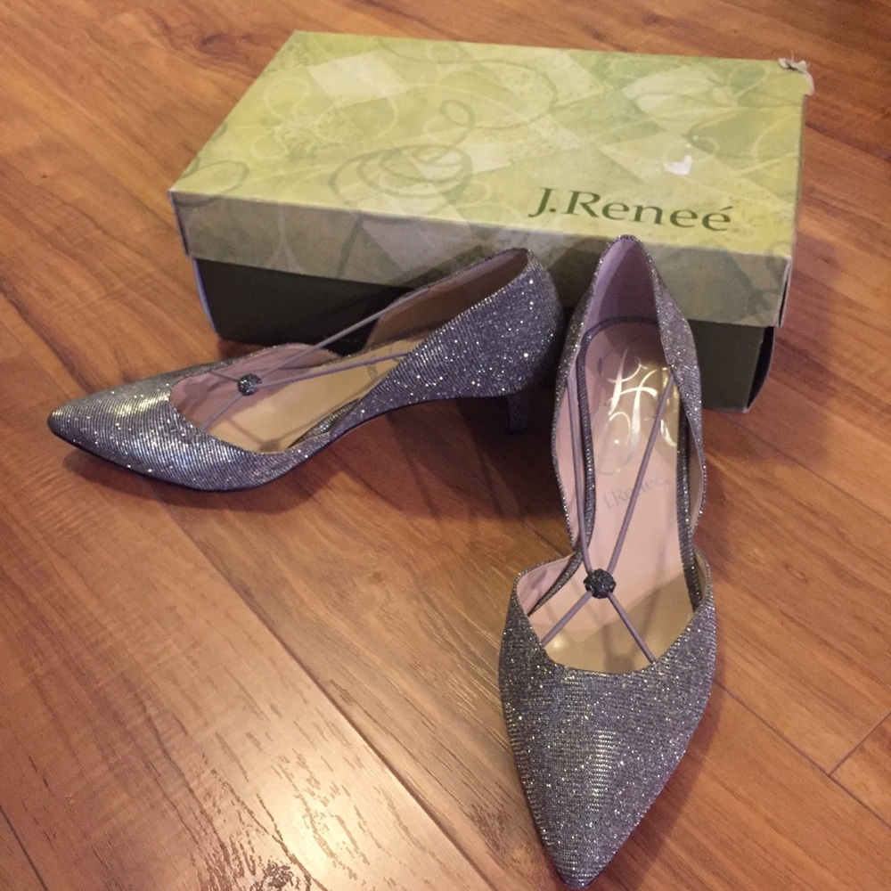 J. Renee Silver Veeva Glitter Fabric Heels